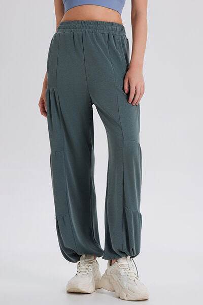 Basic Bae Drawstring Elastic Waist Ruched Joggers - Hovatok
