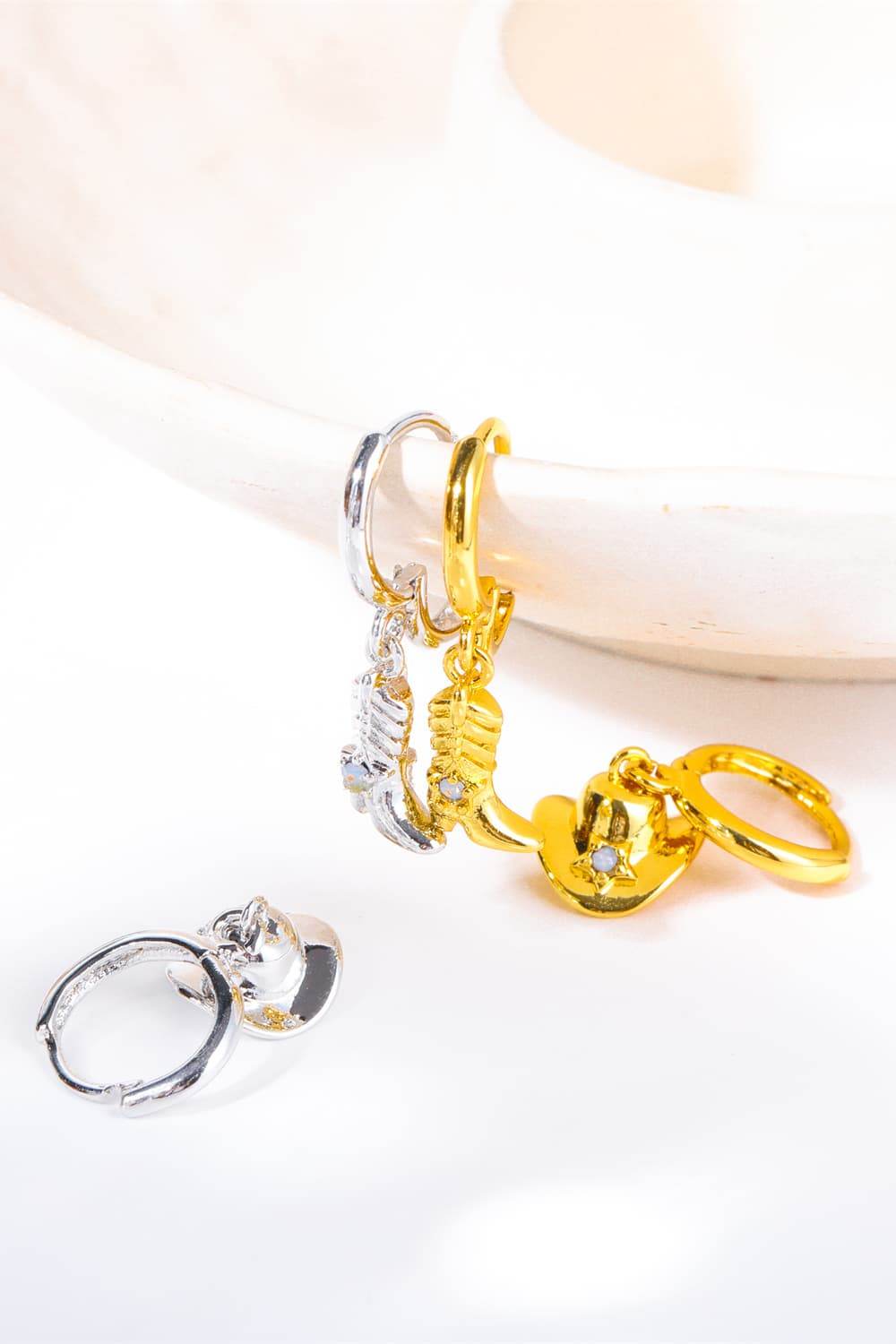 Hat & Boot Shape Asymmetrical Copper 14K Gold Plated Earrings - Hovatok
