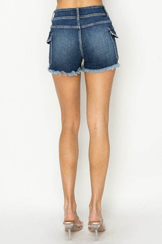 RISEN Raw Hem Denim Shorts with Pockets - Hovatok
