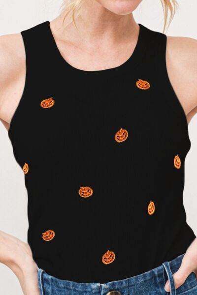 And The Why Jack O' Lantern Embroidered Ribbed Tank - Hovatok
