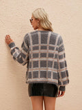 Open Front Plaid Long Sleeve Cardigan - Hovatok