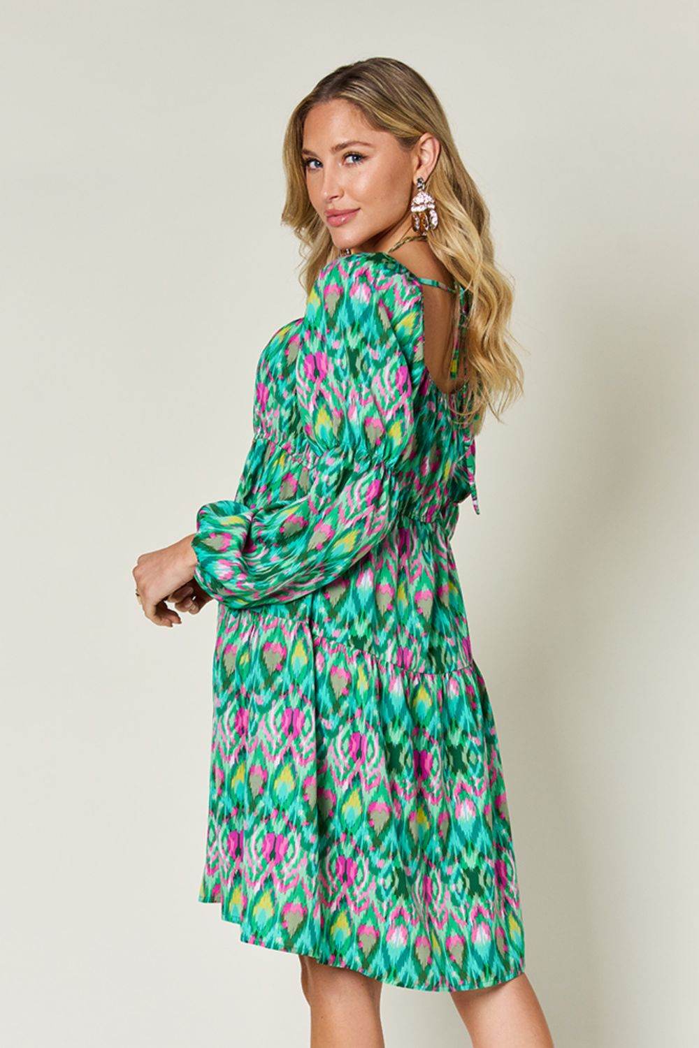 Double Take Full Size Printed Long Sleeve Dress - Hovatok