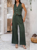 Devine Button Down Vest and Wide Leg Pants Set - Hovatok