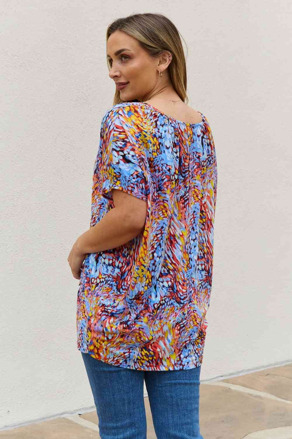Be Stage Full Size Printed Dolman Flowy Top - Hovatok