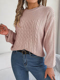 Cable-Knit Round Neck Long Sleeve Sweater - Hovatok