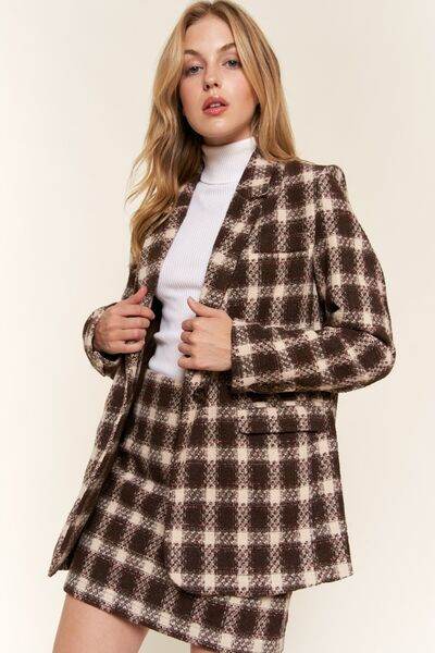 And The Why Full Size Plaid Brushed One Button Blazer - Hovatok