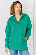 Zenana Half Snap Long Sleeve Hoodie - Hovatok