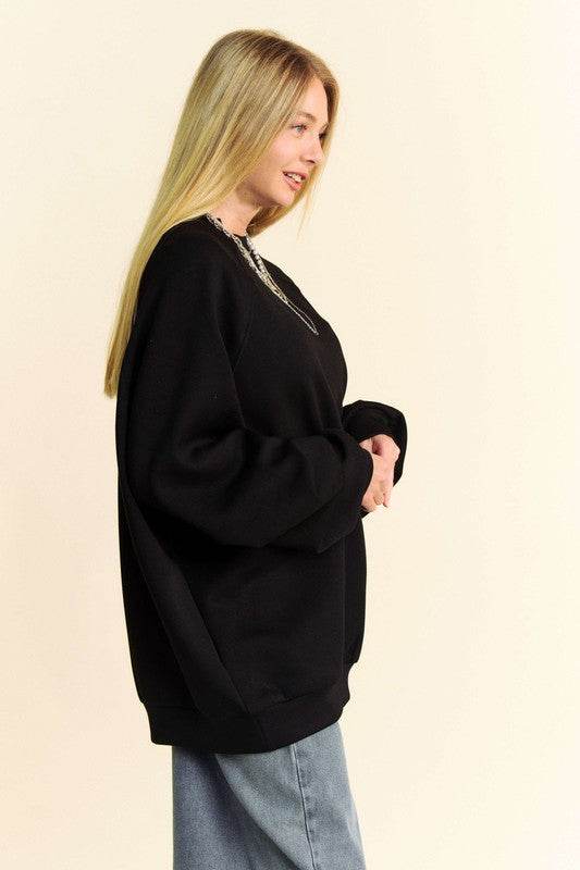 Davi & Dani Round Neck Raglan Sleeve Sweatshirt - Hovatok