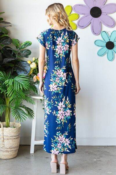 Heimish Full Size Floral Short Sleeve Slit Dress - Hovatok
