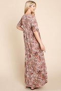 BOMBOM Printed Shirred Maxi Dress - Hovatok