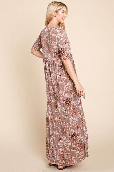 BOMBOM Printed Shirred Maxi Dress - Hovatok