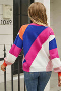 Angel Wings Color Block Round Neck Long Sleeve Sweater - Hovatok