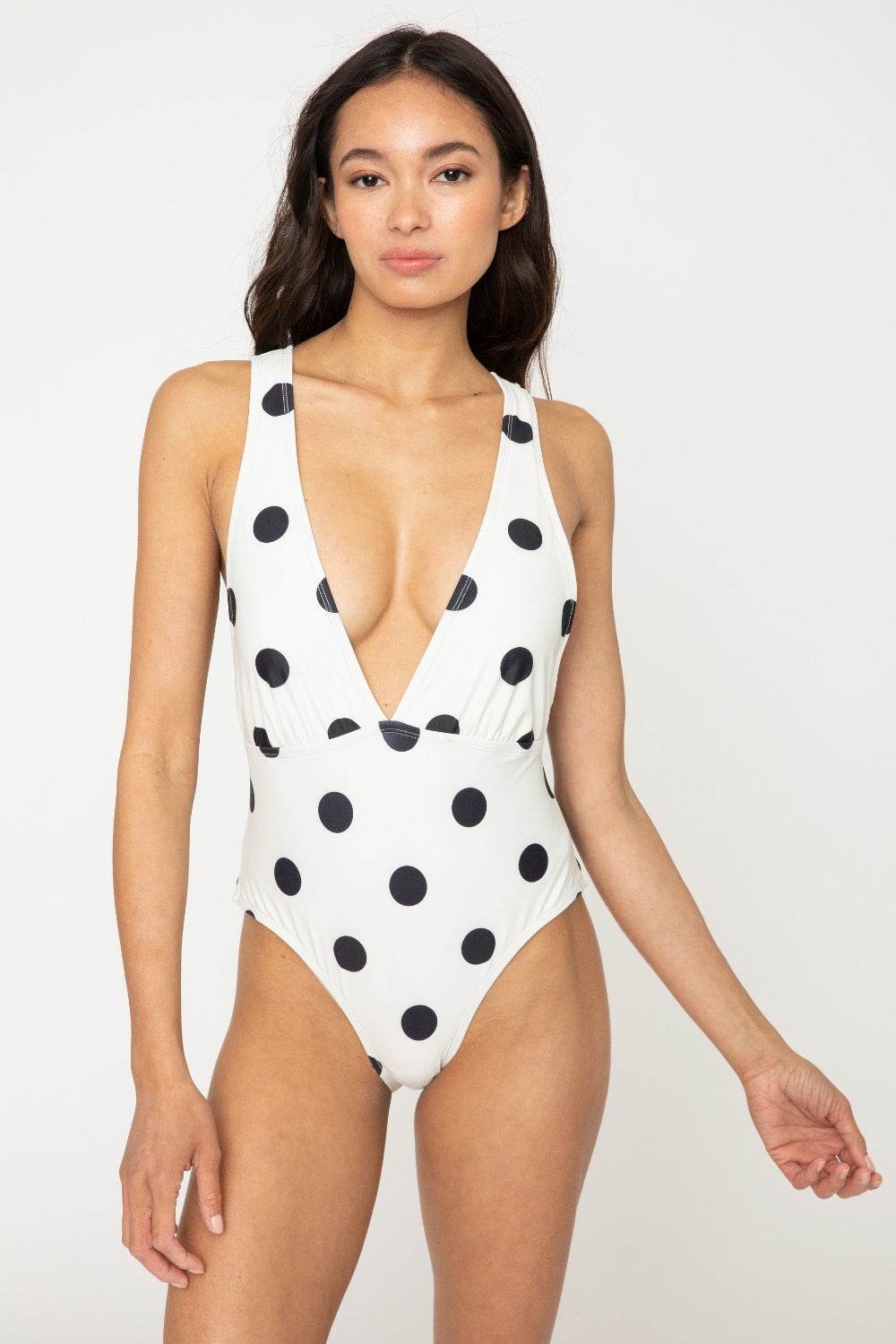 Marina West Swim Beachy Keen Polka Dot Tied Plunge One-Piece Swimsuit - Hovatok
