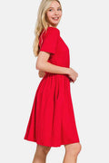 Zenana Surplice Short Sleeve Brushed DTY Dress - Hovatok
