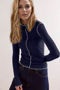 Basic Bae Contrast Trim Mock Neck Long Sleeve T-Shirt - Hovatok
