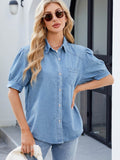 Collared Neck Button Up Denim Shirt - Hovatok