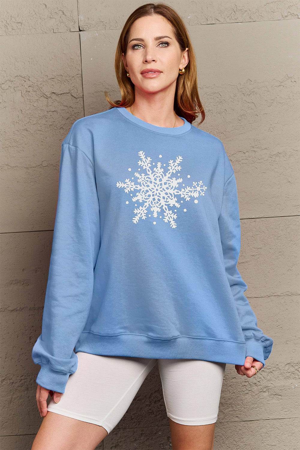 Simply Love Full Size Snowflake Graphic Sweatshirt - Hovatok