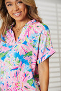 Double Take Floral Notched Neck Short Sleeve Top - Hovatok