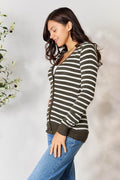 Zenana Full Size Striped Snap Down Cardigan - Hovatok