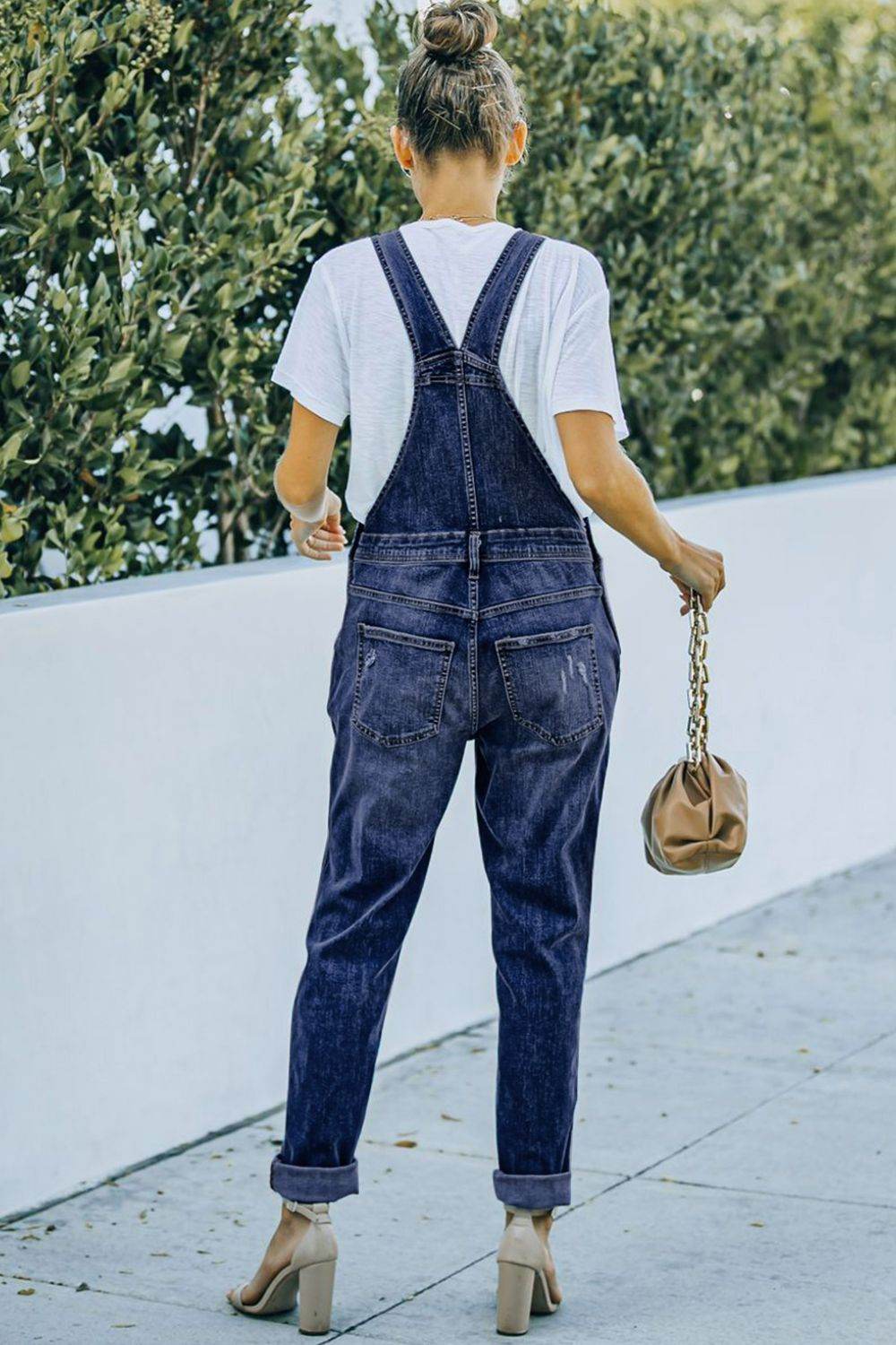 Pocketed Distressed Denim Overalls - Hovatok