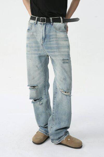 Distressed Wide Leg Jeans - Hovatok