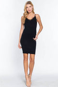 ACTIVE BASIC V-Neck Lace Trim Ribbed Seamless Cami Dress - Hovatok