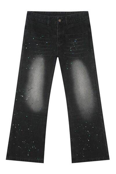 Splash Ink Washed Jeans with Pockets - Hovatok