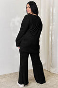 Basic Bae Full Size Ribbed High-Low Top and Wide Leg Pants Set - Hovatok
