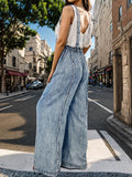 Adjustable Strap Wide Leg Denim Overalls - Hovatok