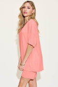Basic Bae Bamboo Full Size V-Neck Drop Shoulder T-Shirt and Shorts Set - Hovatok