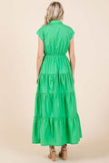 Mittoshop Button Up Collared Tiered Maxi Shirt Dress - Hovatok