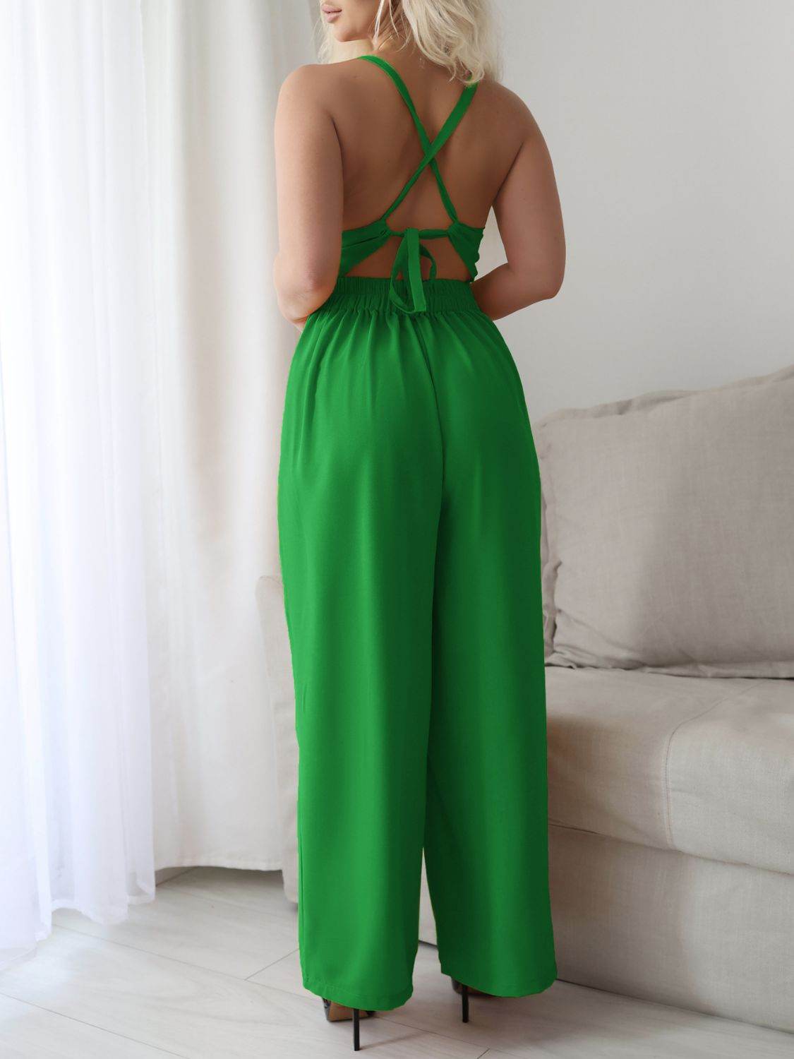 Devine Tie Back Backless Crisscross Jumpsuit - Hovatok