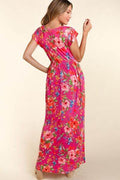 Haptics Floral Ruffled Round Neck Cap Sleeve Dress - Hovatok