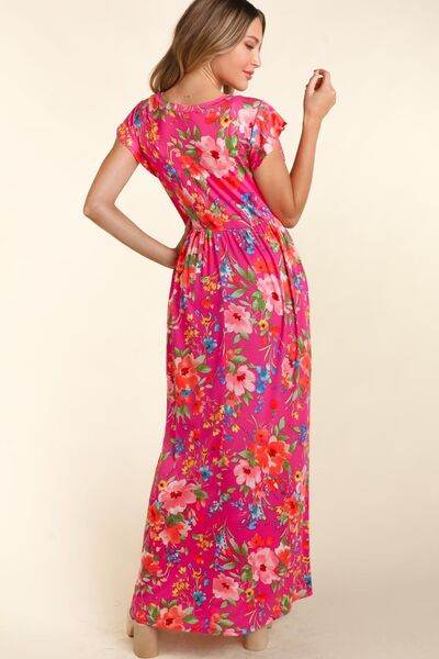 Haptics Floral Ruffled Round Neck Cap Sleeve Dress - Hovatok