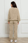 Corduroy Round Neck Sweatshirt and Sweatpants Set - Hovatok
