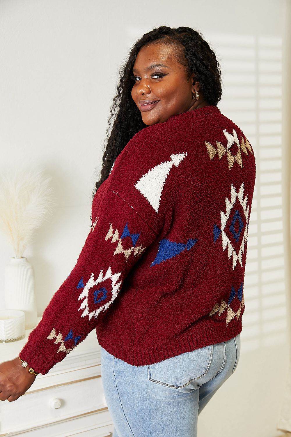 HEYSON Full Size Aztec Soft Fuzzy Sweater - Hovatok