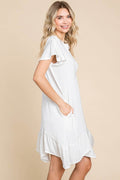 Culture Code Full Size Short Sleeve Ruffled Asymmetric Hem Dress - Hovatok