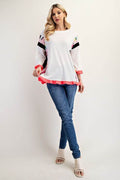 Celeste Full Size Ruffle Sleeve Color Block Top Plus Size - Hovatok