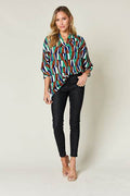 Double Take Full Size Geometric Notched Dolman Sleeve Top - Hovatok