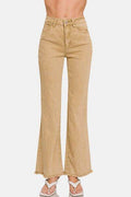 Zenana Acid Washed Frayed Hem Bootcut Jeans - Hovatok