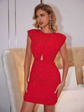 Cutout Ruched Round Neck Dress - Hovatok