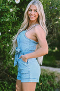 Tied Spaghetti Strap Denim Romper - Hovatok