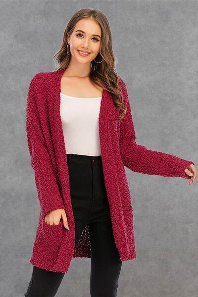 Angel Wings Pocketed Open Front Long Sleeve Cardigan - Hovatok