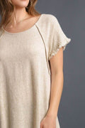 Umgee Full Size Seam Detail Linen Ruffle Fringe Edge Top Plus Size - Hovatok