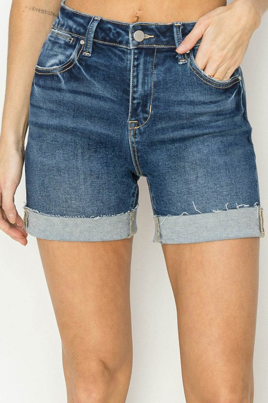 RISEN High Rise Cuffed Denim Shorts - Hovatok