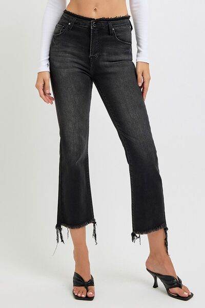 RISEN Full Size Raw Hem Cropped Flare Jeans Plus Size - Hovatok