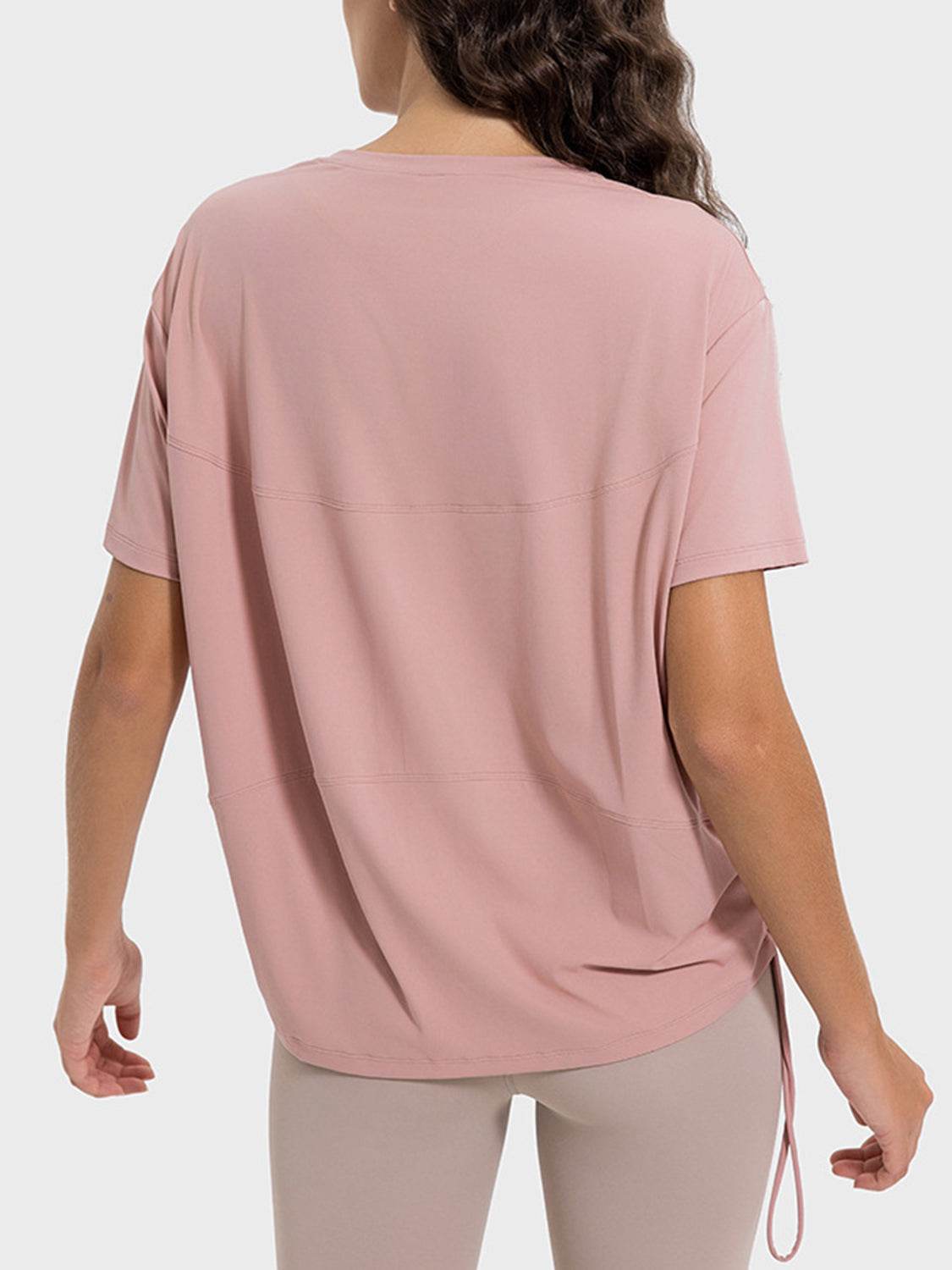 Millennia Drawstring Round Neck Short Sleeve Active T-Shirt - Hovatok