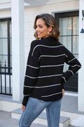 Angel Wings Striped Round Neck Long Sleeve Sweater - Hovatok