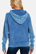 Zenana Washed Zip Up Hooded Jacket - Hovatok