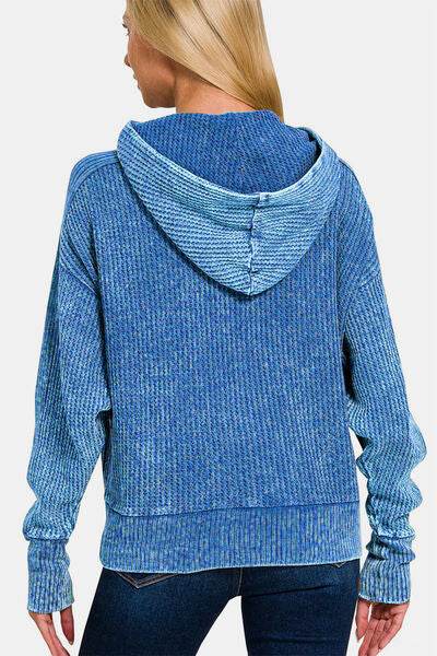 Zenana Washed Zip Up Hooded Jacket - Hovatok